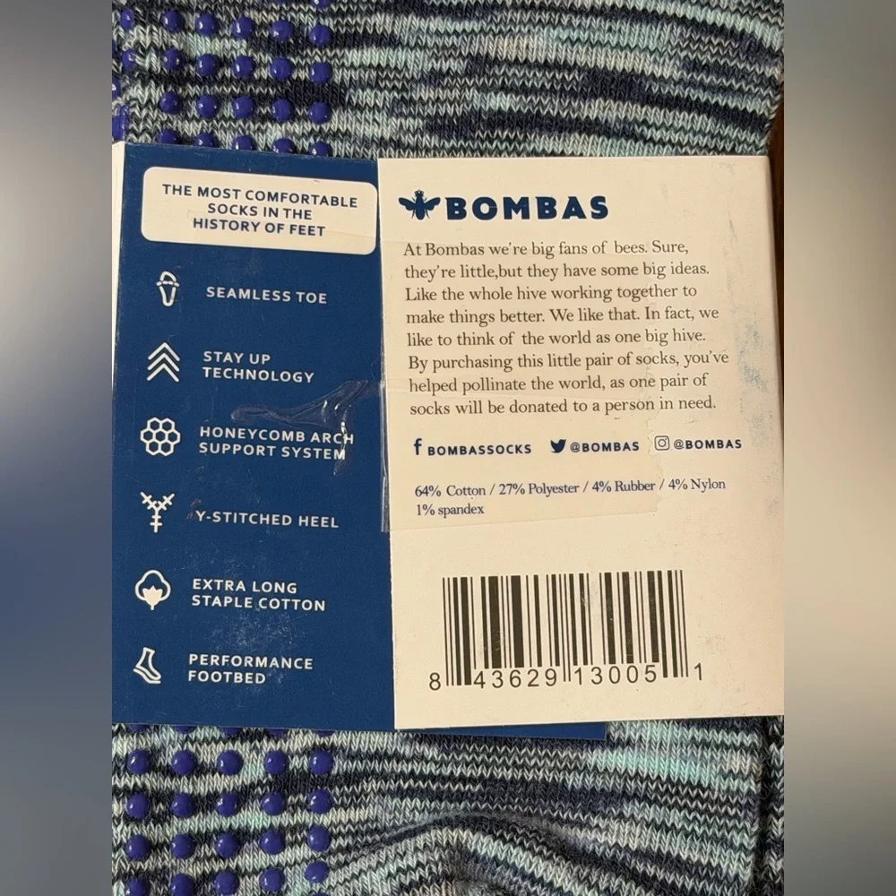 Bombas Unisex Blue & White Space Dye Mid Calf  Gripper Socks Large  MSRP$69 NWT - Picture 4 of 7